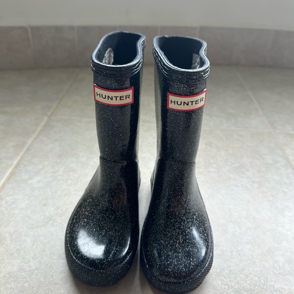 Hunter Kids Black Glitter Rain Boots